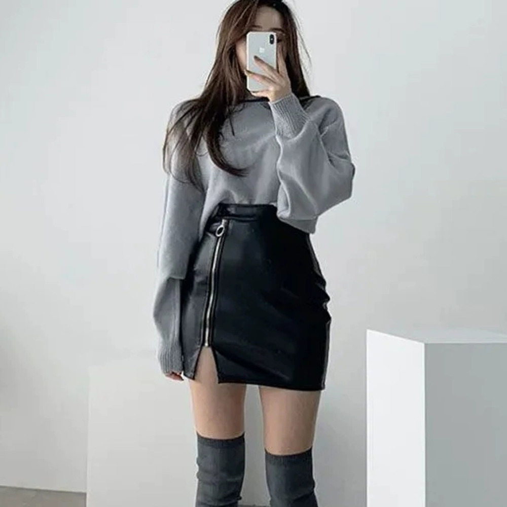 H&M Women Casual Leather Skirt Factory Hot Sale